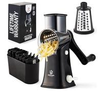 Nestware Kitchen Râpe à fromage rotative à 5 lames, ventouse renforcée et 5 tambours interchangeables - Facile à utiliser, hachoir à légumes - Noir