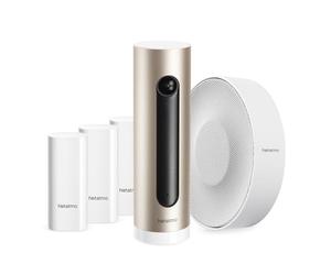 Netatmo Système d'Alarme Vidéo Intelligent Complet, Caméra Intérieure WiFi + Sirène 110 DB sans-Fil + 3 Détecteurs d'Ouverture pour Portes et Fenêtres, NBU-ICSS-EU