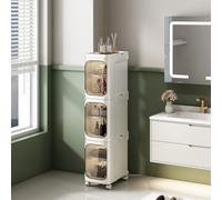 NETEL 3 Niveaux Boite Rangement Plastique，Colonne salle de bain avec séparateurs amovibles，Meuble de Rangement pour Toilette, rangement wc etroit， 20 x 33 x 97 cm, Blanc
