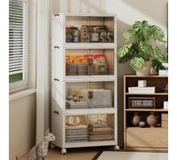 NETEL boite de rangement avec 1 couvercle,caisse rangement plastique,75L×4 | caisse plastique à roulettes，pliable et empilable，Porte magnétique，Matériau PP，Convient pour cuisine, salon, chambre，Blanc