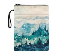 NETILGEN Housse de livre aquarelle bleue forêt avec fermeture éclair et pochette pour les amateurs de livres, étui de protection pour l'école, les enfants, les garçons et les filles