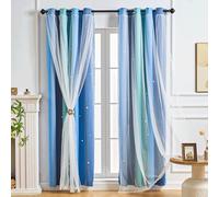 NETMEO Rideaux Fantaisie étoiles à 2 Panneaux, thème Princesse Licorne, Rideaux occultants pour Chambre de Fille, Isolation Thermique, décoration de Chambre d'enfant (Bleu Vert Gris, 132L X 182H cm)
