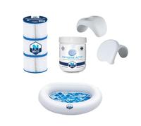 NETSPA Kit d'Accessoires pour Spa, 3 Cartouches de Filtration + 20 Pastilles d'Oxygène + Appui-tête/Porte-gobelet + Bassin Rince-Pieds