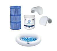 NetSpa Pack Entretien Spa, 3 Cartouches de Filtration + 20 Pastilles d'Oxygène + Appui-tête/Porte-gobelet + Bassin Rince-Pieds