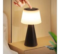 NETTLIFE Lampe de table solaire à batterie, lampe de chevet LED sans fil 3600mhA rechargeable tactile dimmable lampe noire avec batterie USB