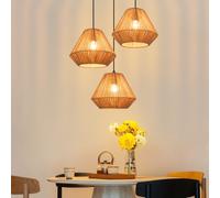 Nettlife Lampe Suspendue Rétro en Rotin, Plafonnier 3 Lampes E27, Design Bambou Naturel, Luminaire Ajustable pour Salon Salle à Manger