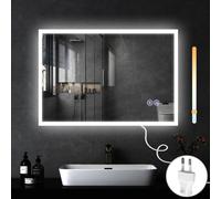 NETTLIFE Miroir avec lumière 100x60cm Miroir mural LED Verre antidéflagrant Miroir de salle de bain avec miroir tactile