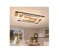 NETTLIFE Plafonnier LED, design bois, intensité variable, 34 watts, forme carrée, télécommande avec fonction mémoire