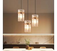 Nettlife Suspension à 3 ampoules pour table à manger - Lampe suspendue ronde en verre E27 dorée, diamètre 16 cm, pour salle à manger (Sans ampoule)