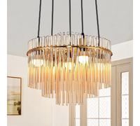 Nettlife Suspension Luminaire Dorée Moderne, Lampe Pendante à 5 Flammes en Verre avec Douille E14, Ronde, Ø 40 cm, pour Cuisine (sans ampoules).