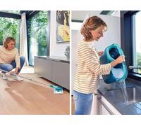 Nettoyant pour sols avec revêtement doux pour parquets et bois, serpillère avec système d'encliquetage
