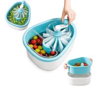 Nettoyeur de fruits et lave-légumes manuel avec manivelle, grand bol de rinçage avec panier de vidange, brosse rotative à 720 degrés pour baies, raisins, salade (bleu)