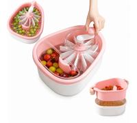 Nettoyeur de fruits et lave-légumes manuel avec manivelle, grand bol de rinçage avec panier de vidange, brosse rotative à 720 degrés pour baies, raisins, salade (rose)