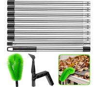 Nettoyeur de gouttières télescopique Unyqoos®, avec manche réglable, tête de brosse flexible à 360° et pelle à feuilles, en alliage d'aluminium – pour gouttières et tuyaux de descente