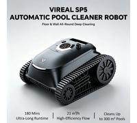 Nettoyeur de piscine robotisé sans fil SP5, autonomie de 180 minutes, nettoyage des fonds, des parois et de la ligne d'eau, 4 modes de nettoyage, retour intelligent noir