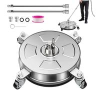 Nettoyeur de surfaces pour nettoyeurs haute pression - 4000 PSI - 35,6 cm - Acier inoxydable - 4 roues - Raccord rapide de 6,35 mm - Tige d'extension