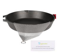 Nettoyeur Fonte et Grattoir Durable - 15x15 cm Brosse à Mailles Fines 3,8 mm Upgraded, Acier INOX 316L Premium Anneaux Fins - pour Poêle, Wok, Casserole, Plancha, Grill (4''x4'')