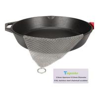 Nettoyeur Fonte et Grattoir Durable - 15x15 cm Brosse à Mailles Fines 3,8 mm Upgraded, Acier INOX 316L Premium Anneaux Fins - pour Poêle, Wok, Casserole, Plancha, Grill (8''x6'')