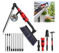 Nettoyeur Gouttière avec Perche Télescopique 4,4 m, Brosse Télescopique de Nettoyage & Miroir, Nettoyage Gouttière sans Échelle, Perche Télescopique Nettoyage Toiture en Aluminium avec Articulation 18