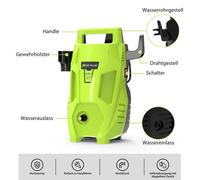 Nettoyeur haute pression - 1200W - Pression : 60 bars - Débit : 360 L/h - Portable - Idéal pour l'automobile, le jardin et la cour