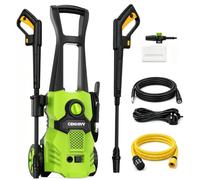 Nettoyeur haute pression, 1500 W, 135 bar, 360 l/h, avec buse réglable et canon à mousse, nettoyeur électrique pour terrasse, voiture et allée (vert)