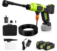Nettoyeur haute pression Akku, nettoyeur haute pression portable 120 bars, nettoyeur haute pression mobile avec 2 batteries de 2,0 Ah, nettoyeur haute pression 6-en-1 avec buse rotative à 180°, tuyau