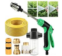 Nettoyeur Haute Pression Aquoxis, Pistolet de Nettoyage avec Tuyau d'arrosage, Accessoire de Nettoyage à Jet d'eau Haute Pression, buse réglable et 3 Modes pour terrasse (Washer Set + 15m Hose,Green)