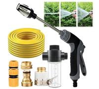 Nettoyeur Haute Pression Aquoxis, Pistolet de Nettoyage avec Tuyau d'arrosage, Accessoire de Nettoyage à Jet d'eau Haute Pression, buse réglable et 3 Modes pour terrasse (Washer Set + 15m Hose,Grey)