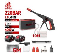 Nettoyeur haute pression - Batterie - Pression max. 220 bars - Puissance 4000 W - Débit 2,8 l/min - Deux batteries + chargeur UE - Orange