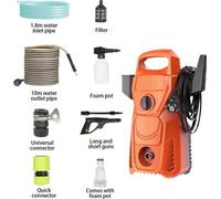 Nettoyeur haute pression électrique - 135 bars, 1 500 W - Nettoyeur pour voiture et jardin - Tuyau de 10 m, débit de 5,6 l/min - Buse réglable de 0 à 160° - Orange - Prise européenne