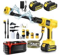 Nettoyeur haute pression électrique 6-en-1 - Nettoyeur de terrasse portable - Jaune - Tuyau de 5 m - Moteur sans balais - 2 batteries de 4,0 Ah - Chargeur