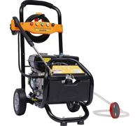 Nettoyeur haute pression - Essence 7,5 CV 180 bar - 3400 tr/min - Buses en plastique technique - Raccords en cuivre - Corps en alliage - Flexible 5-10 m - Jet d'eau - Orange