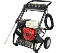 Nettoyeur haute pression essence pour terrasses - Moteur 4 temps - 3400 tr/min - 5 buses de pulvérisation - Roues de 20 cm - Convient pour les terrasses, les voitures et les allées - Couleur : noir