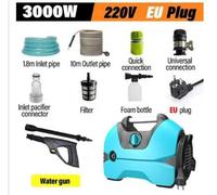 Nettoyeur haute pression - Lave-auto électrique portable - 3000 W - 220 V - Débit maximal : 390 - Tuyau de 1,8 m - Prise européenne - Bleu