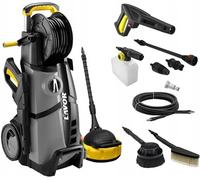 Nettoyeur haute pression LVR4 Plus 180 BAR 2500W : Kit comprenant un nettoyeur pour terrasses, un mousseur, une buse turbo, un enrouleur de tuyau de 8 mètres, une pompe en aluminium, un siège, un rése
