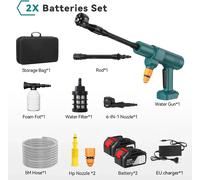 Nettoyeur haute pression mobile - Pistolet de lavage sans fil - 50 bars - Moteur sans balais - 18-21 V - 2 batteries - Tuyau d'arrosage inclus - Orange