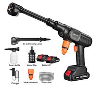 Nettoyeur haute pression mobile - Pistolet de lavage sans fil - Buse réglable 6 en 1 - 2 batteries (5 secondes de charge) - Tuyau d'eau de 5 à 10 mètres - Buse en cuivre