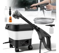 Nettoyeur haute pression - Modèle portable à batterie - Réservoir d'eau de 13 litres - Pliable et rechargeable - Buse 6 en 1 - Écran LED - 7 niveaux de puissance - Noir