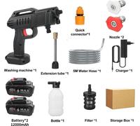 Nettoyeur haute pression - Pistolet à jet d'eau sans fil - 2 batteries - 1 500 W - 3,5 l/min - Tuyau de 5 m - Prise européenne - Chargeur 220 V