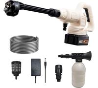 Nettoyeur haute pression - Pistolet de nettoyage - Batterie 21 V - 10 bars - Buse 6 en 1 - Tuyau de 5 m - Pulvérisateur de mousse - 1 batterie - Blanc