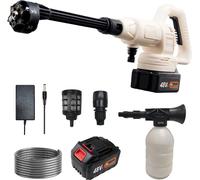 Nettoyeur haute pression - Pistolet de nettoyage sans fil - 21 V, 10 bars, 2 batteries, buse 6 en 1, tuyau de 5 m, pulvérisateur de mousse - Braun