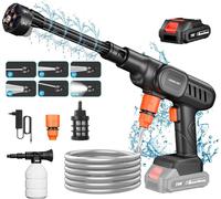Nettoyeur haute pression portable - Pistolet à eau électrique - 25 bars - Buse 6 en 1 - Tuyau de 5 mètres - 1 batterie de 10000 mAh