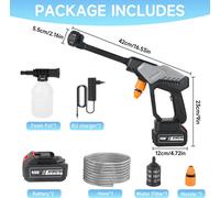 Nettoyeur haute pression portable - Pistolet à jet d'eau - Moteur sans balais - Buse réglable 6 en 1 - Sans fil - 1 batterie incluse - Prise UE