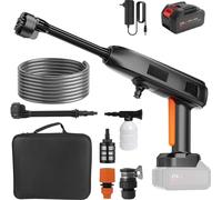Nettoyeur haute pression portable - Pistolet de lavage sans fil - Moteur sans balais - Puissance 300 W - Débit 5 l/min - Portée 6 à 8 m - Batterie 1 pièce - Prise UE - Marron