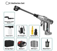 Nettoyeur haute pression portable pour voiture - Pistolet à eau sans fil - Moteur sans balais - 3 niveaux de puissance - Buse réglable 6 en 1 - Tuyau de 5 m - 1 batterie au lithium