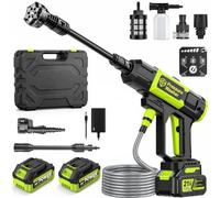 Nettoyeur Haute Pression sans Fil 100 Bar, 2× 4,0 Ah, Brushless 1000 W | 3 Niveaux de pression avec écran tactile, vanne d’arrêt anti-fuite, adaptateur de robinet, filtre d’aspiration, tuyau 5 m