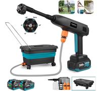Nettoyeur haute pression sans fil 100 bars Nettoyeur haute pression mobile avec 2 batteries, buse 6 en 1, débit de 336 l/h Nettoyeur haute pression pour voitures, terrasses, fenêtres et jardins
