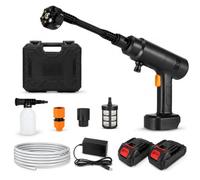Nettoyeur Haute Pression sans Fil 120 Bar 21V avec Tuyau 5m | Nettoyeur Haute Pression Sans Fil 120 Bar avec 2 Batteries, Buse 6 en 1, Alimentation Flexible pour Voiture Jardin Extérieur