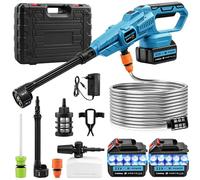 Nettoyeur Haute Pression sans Fil, 120 Bar, Pistolet à Eau Mobile Haute Pression avec 2 Batteries, buse Multifonction 6 en 1, buse rotative à 180°, 3 Niveaux de réglage, Tuyau de 5 m, chaudière
