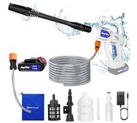 Nettoyeur haute pression sans fil, 21 V, 45 bars, avec 1 batterie et chargeur rapide, pulvérisateur de mousse, buse multifonction 6 en 1 et buse rotative à 180° pour le nettoyage de voiture/jardin